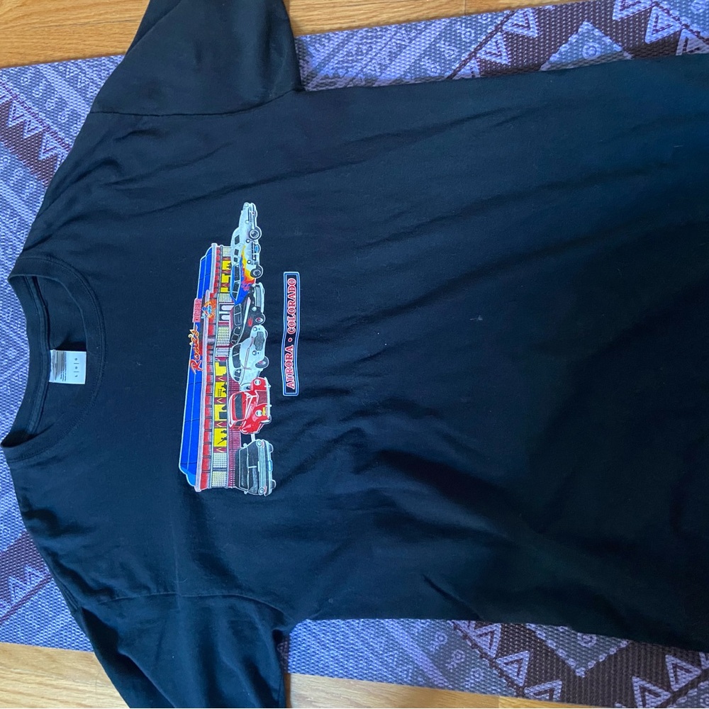 Black Graphic T-Shirt with Colorful Car Design